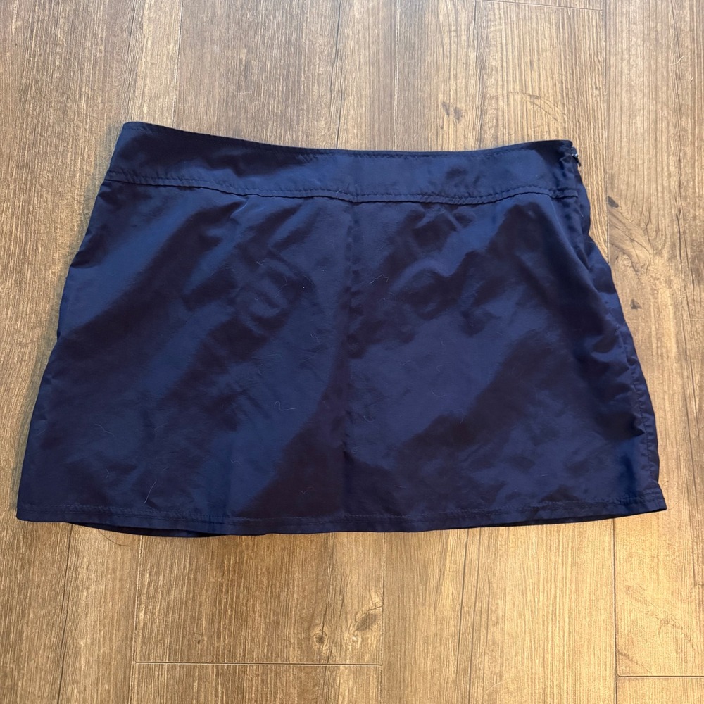 Lands' End Swim Skirt Women 10 Navy Blue Built-in Brief Side Zip Beachwear Vacay
